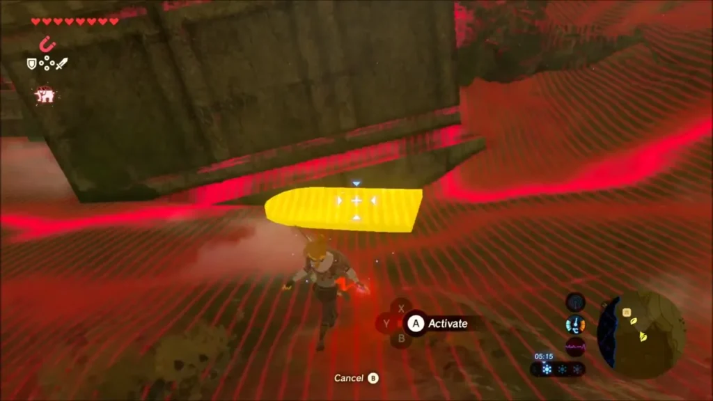 Magnesis grabbing a metal slab in the ruin wall