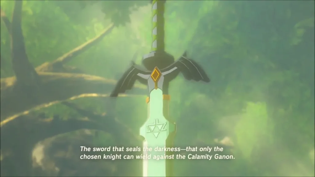 The Master Sword glowing in its pedestal as the Great Deku Tree speaks
