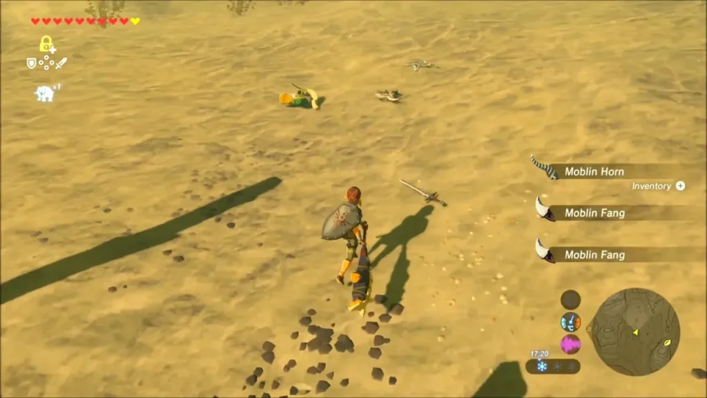 Moblin Horn and two Moblin Fangs picked up beside the fallen Moblin