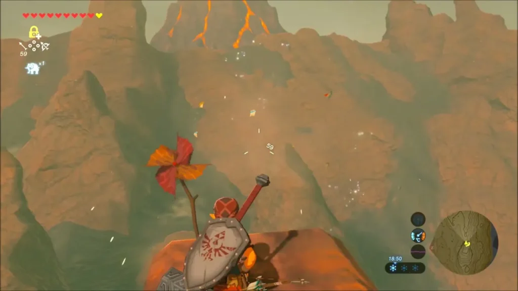 A red balloon floating just above Link on the red ridge