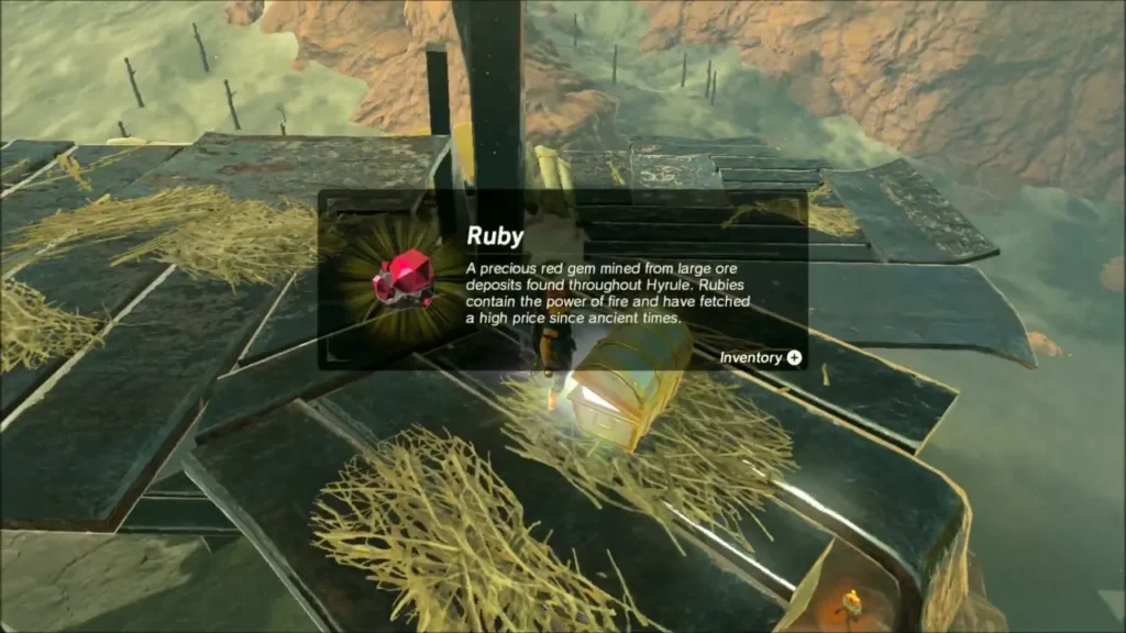 Ruby item box appearing as Link opens a chest on the plank platform