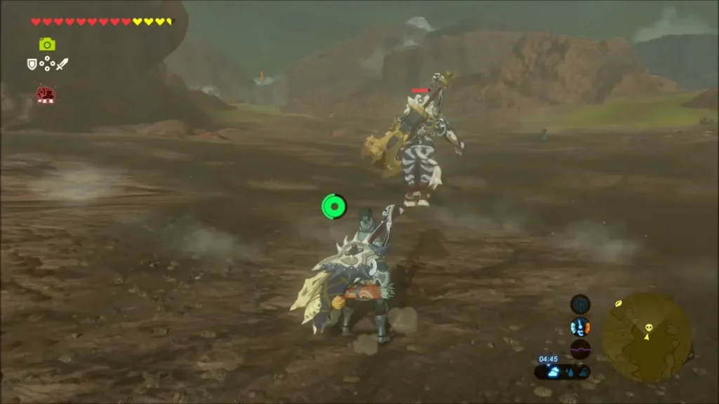 Link on horseback facing a white-maned Lynel with a big club