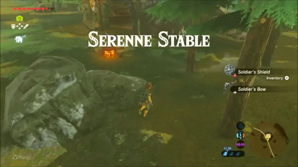 Link arriving at Serenne Stable with its name on screen