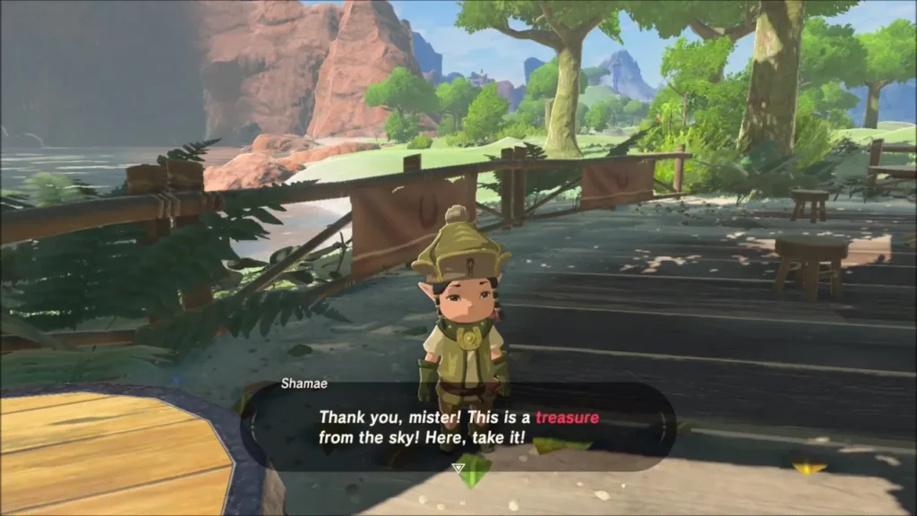 Shamae thanks Link and offers the treasure from the sky