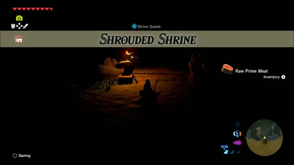 Shrouded Shrine quest banner appearing in the dark ruins