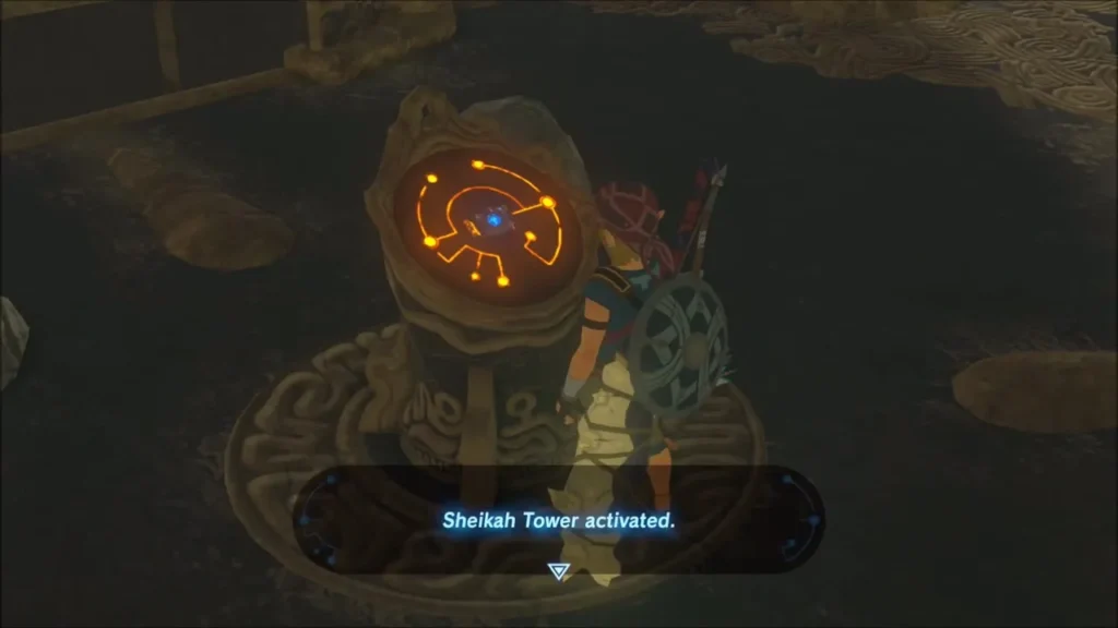 Sheikah Tower activated message at the tower terminal
