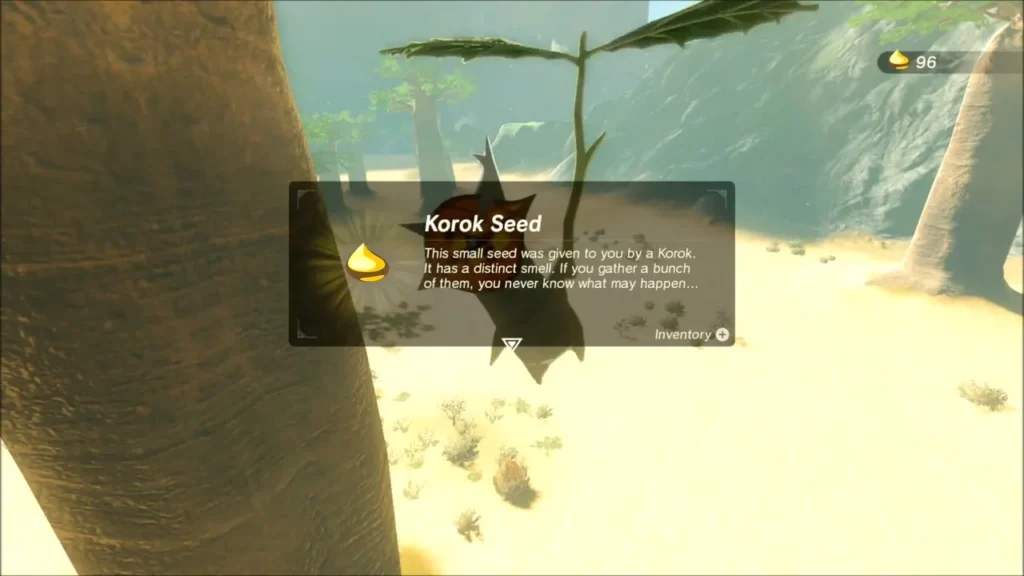Korok Seed reward box beside a Korok in a baobab Korok Seed reward box beside a Korok in a baobab