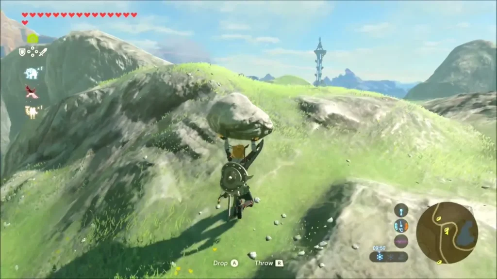 Link carrying a big rock up the hillside Link carrying a big rock up the hillside