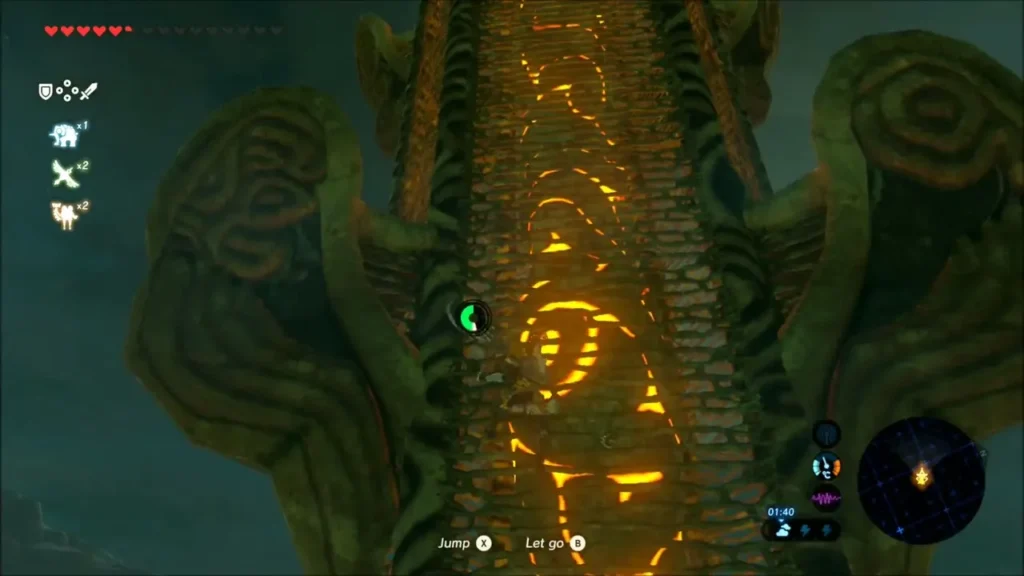 Link climbing the glowing outer wall of Lake Tower Link climbing the glowing outer wall of Lake Tower