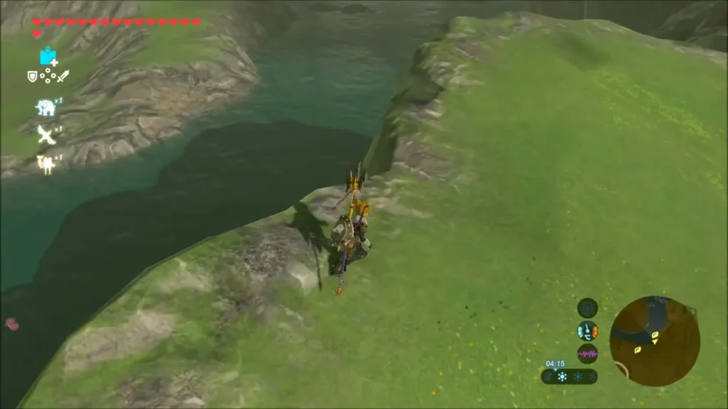 Link on a grassy ledge above the lake Link on a grassy ledge above the lake