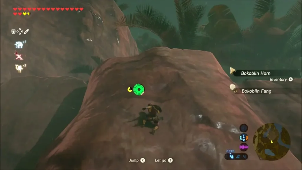 Link climbing a rock face in the jungle near Faron Tower Link climbing a rock face in the jungle near Faron Tower