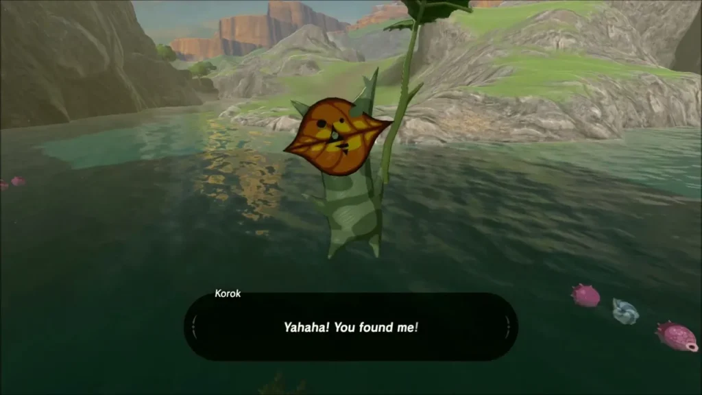 Korok floating on the lake with a leaf over its face Korok floating on the lake with a leaf over its face