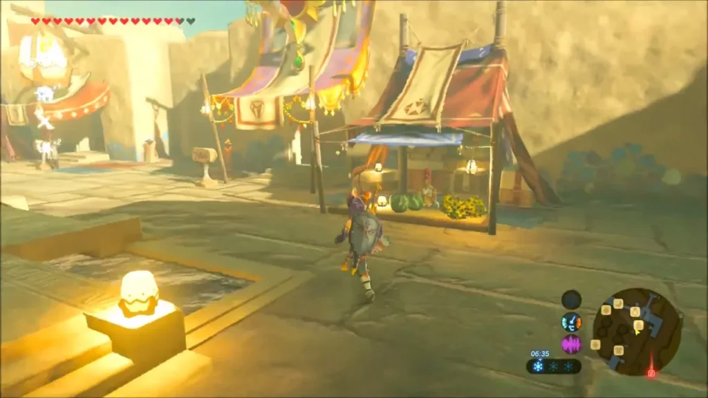 Link passing market stalls inside Gerudo Town Link passing market stalls inside Gerudo Town