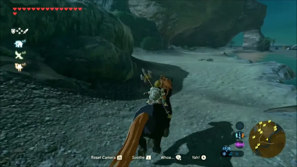 Link riding the Giant Horse along a sandy beach at night Link riding the Giant Horse along a sandy beach at night