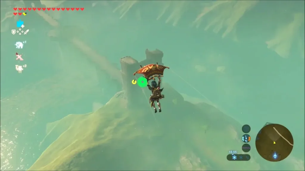 Link gliding over the lake toward the distant bridge Link gliding over the lake toward the distant bridge