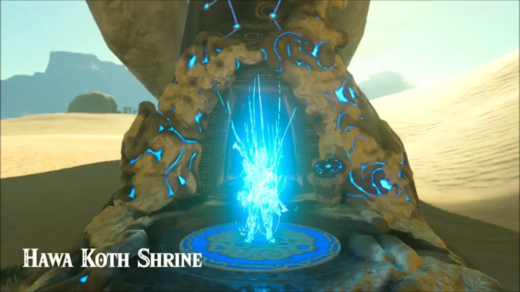 Link arriving by warp at Hawa Koth Shrine in the Gerudo Desert Link arriving by warp at Hawa Koth Shrine in the Gerudo Desert