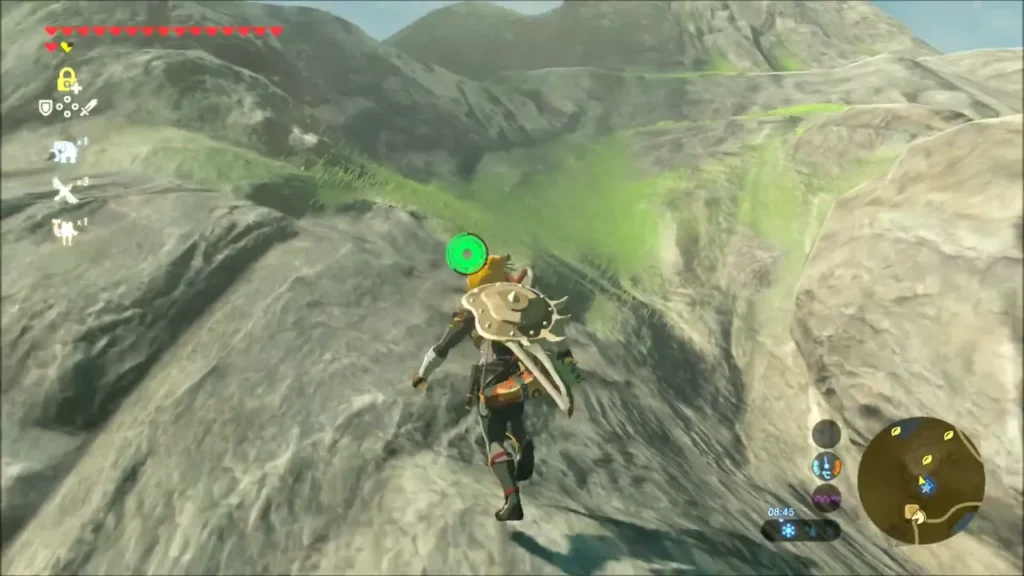 Link running up a rocky grassy ridge in the hills south of the stable Link running up a rocky grassy ridge in the hills south of the stable