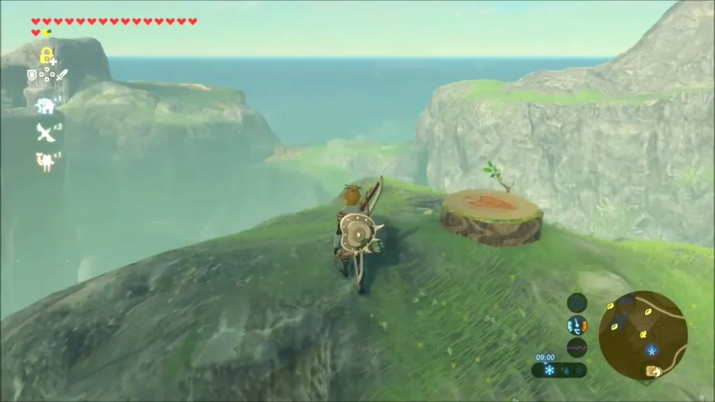 Link on a hilltop beside a lone tree stump with a sprout Link on a hilltop beside a lone tree stump with a sprout