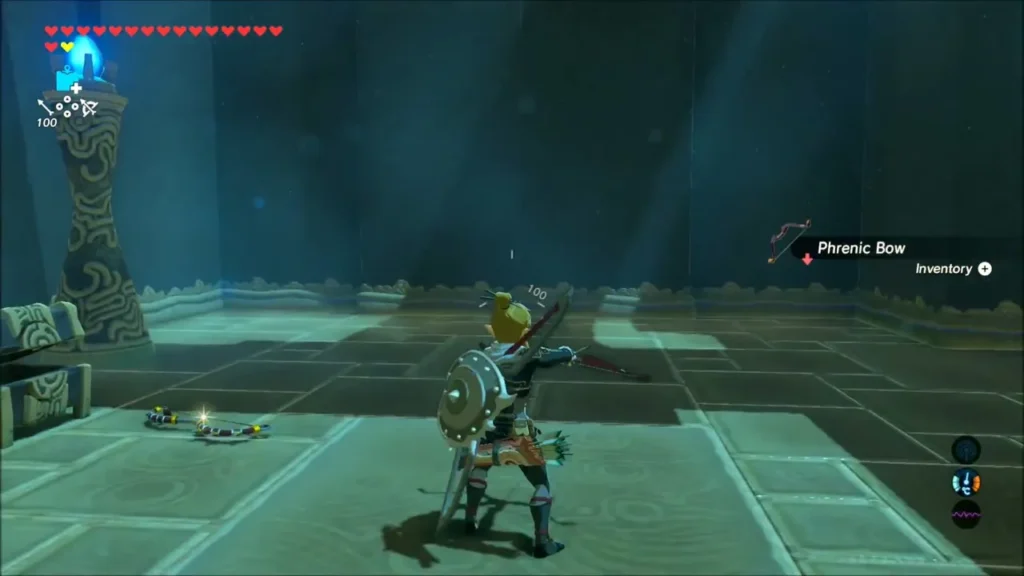 Link beside an opened chest with a Phrenic Bow pickup shown Link beside an opened chest with a Phrenic Bow pickup shown