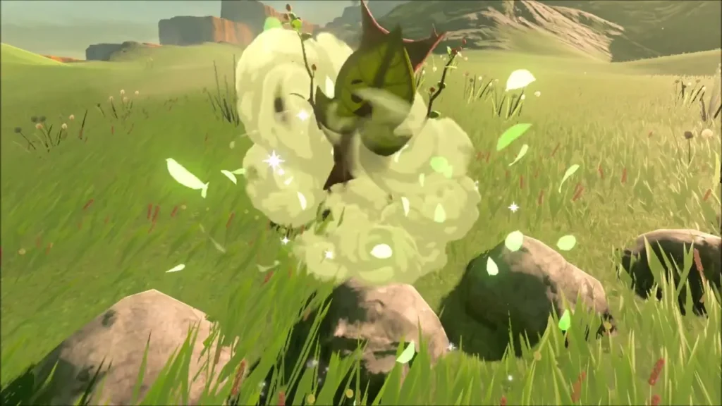 Korok popping out of long grass in a dust cloud among boulders Korok popping out of long grass in a dust cloud among boulders