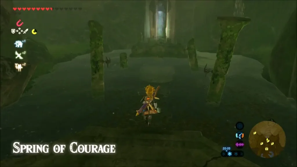 Spring of Courage title card as Link approaches the flooded ruins Spring of Courage title card as Link approaches the flooded ruins