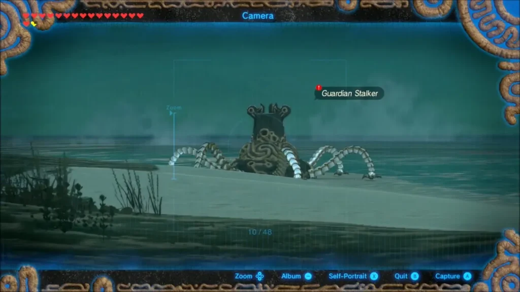 Camera rune aimed at a Guardian Stalker standing on the beach Camera rune aimed at a Guardian Stalker standing on the beach