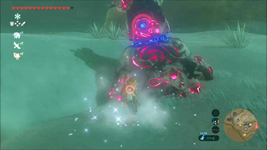 Link freezing a red-eyed Guardian-type machine on the slope Link freezing a red-eyed Guardian-type machine on the slope