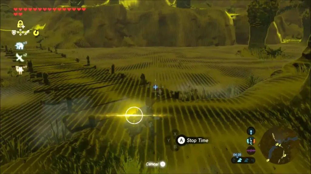 Link aiming Stasis beside the river bank Link aiming Stasis beside the river bank