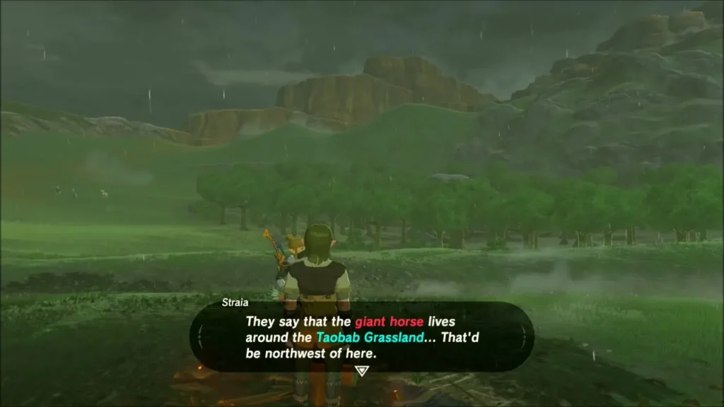 Straia pointing out the Taobab Grassland where the giant horse lives Straia pointing out the Taobab Grassland where the giant horse lives