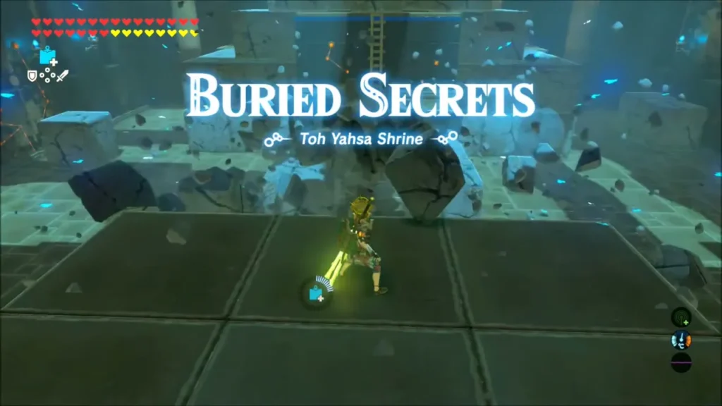 Buried Secrets trial title over a chamber of shattered blocks in Toh Yahsa Shrine Buried Secrets trial title over a chamber of shattered blocks in Toh Yahsa Shrine