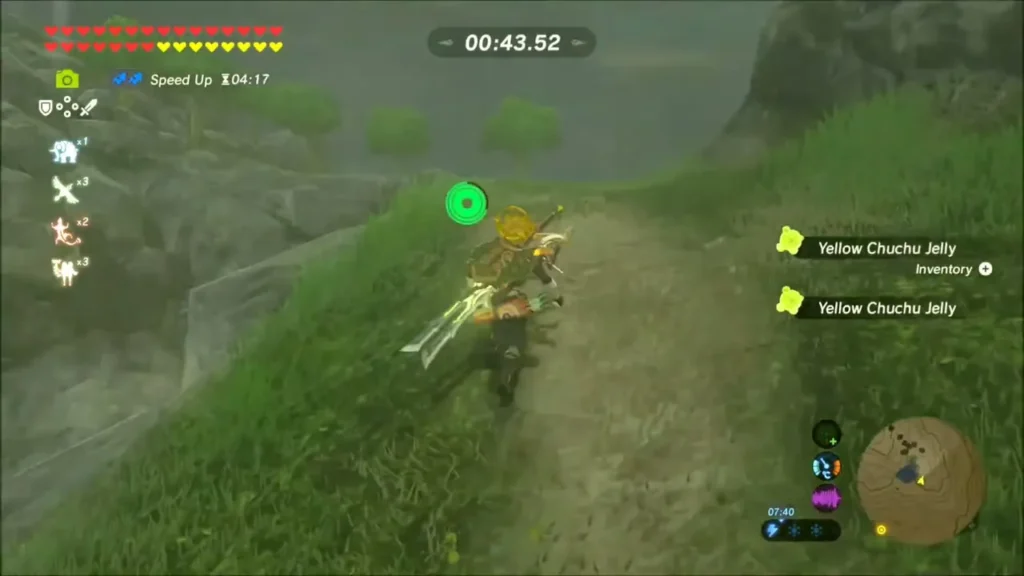 Link running the footrace path and picking up Yellow Chuchu Jelly Link running the footrace path and picking up Yellow Chuchu Jelly