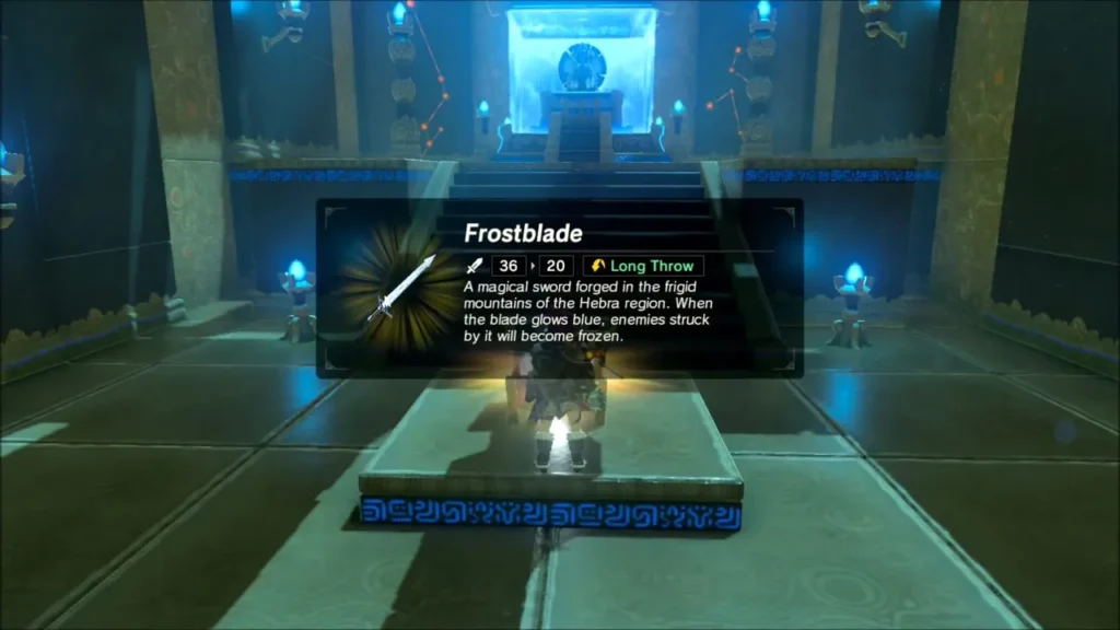 Link opening the chest and receiving the Frostblade Link opening the chest and receiving the Frostblade