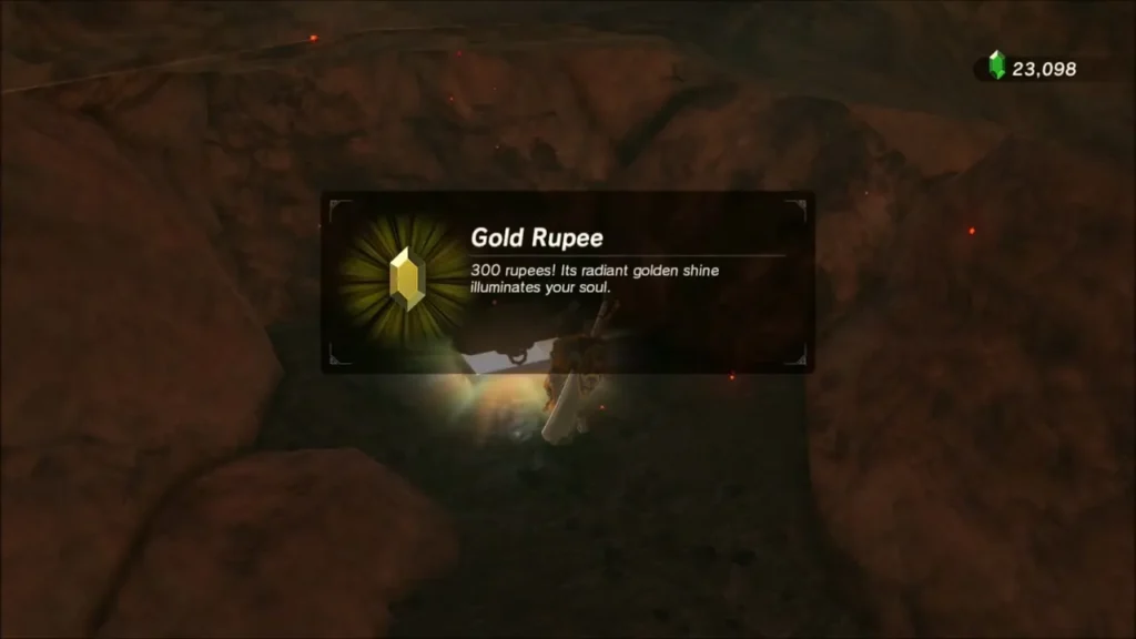 Gold Rupee worth 300 Rupees picked up in a small cave Gold Rupee worth 300 Rupees picked up in a small cave