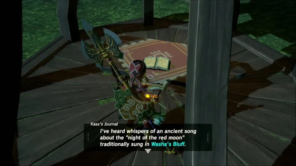 Kass's journal in the hut mentioning the night of the red moon at Washa's Bluff Kass's journal in the hut mentioning the night of the red moon at Washa's Bluff
