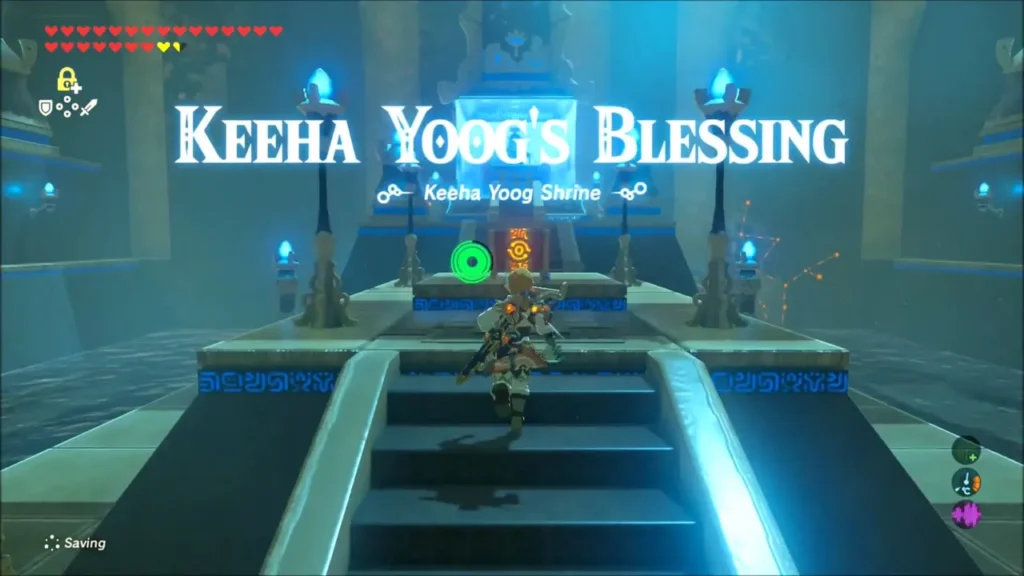 Link climbing the steps toward the altar under the Keeha Yoog's Blessing title Link climbing the steps toward the altar under the Keeha Yoog's Blessing title