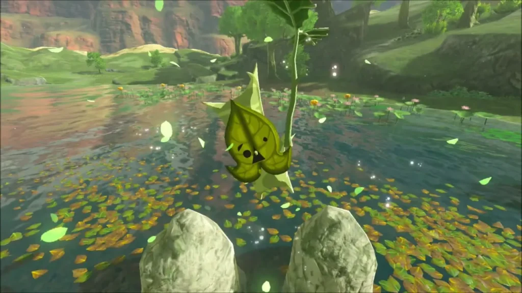 A Korok among the lily pads after the rock fills the gap in the ring A Korok among the lily pads after the rock fills the gap in the ring
