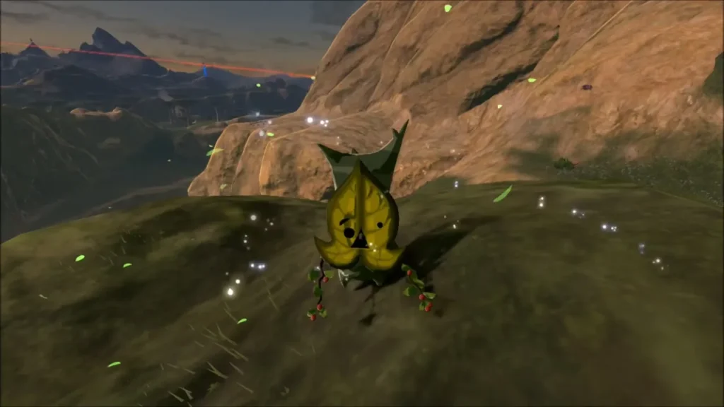 A Korok on a grassy hilltop after the rock is lifted A Korok on a grassy hilltop after the rock is lifted