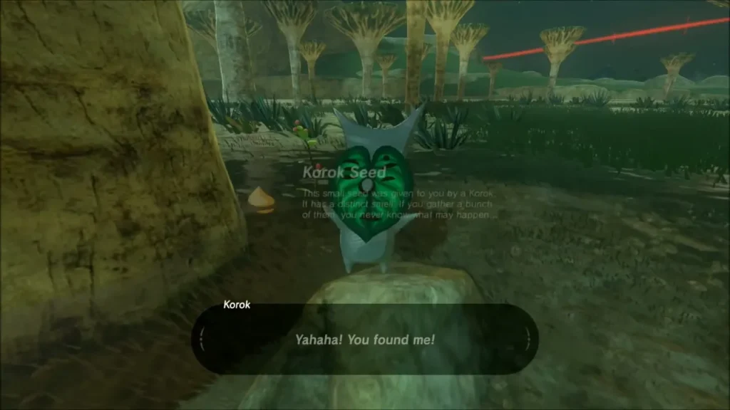 A Korok beside a thick trunk saying Yahaha, you found me A Korok beside a thick trunk saying Yahaha, you found me