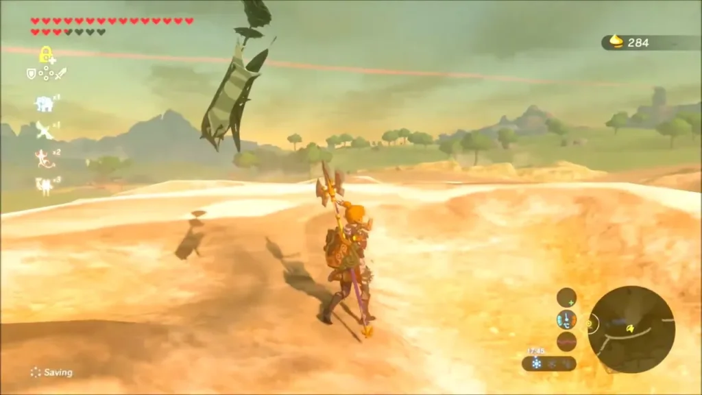 Korok leaf flying off after giving Link a seed on the sandstone hill Korok leaf flying off after giving Link a seed on the sandstone hill