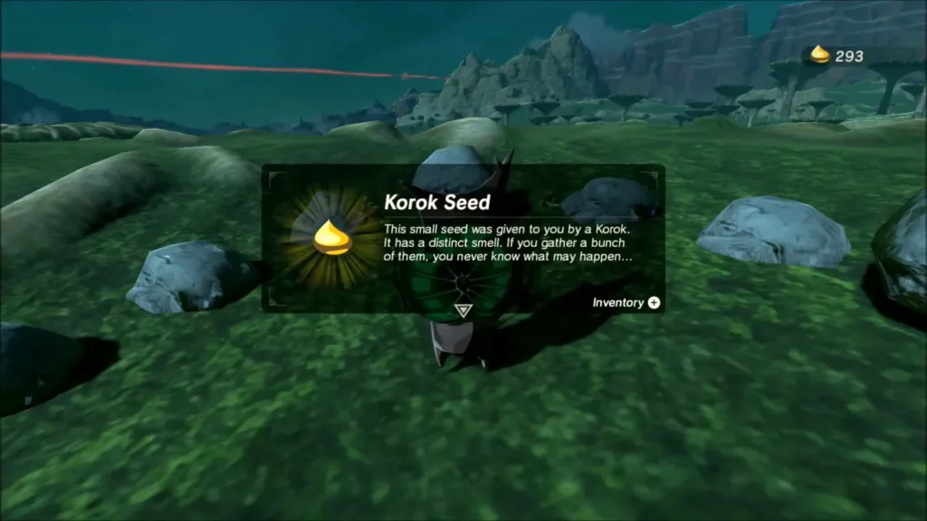 Link receiving a Korok Seed after completing the stone ring Link receiving a Korok Seed after completing the stone ring