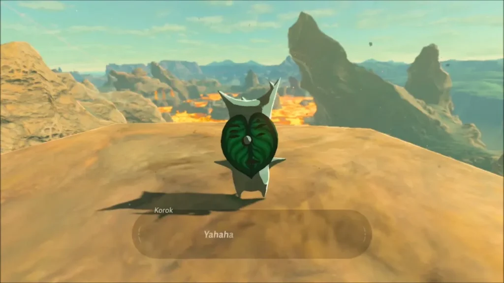 Korok on the summit of a sandstone ridge saying Yahaha Korok on the summit of a sandstone ridge saying Yahaha