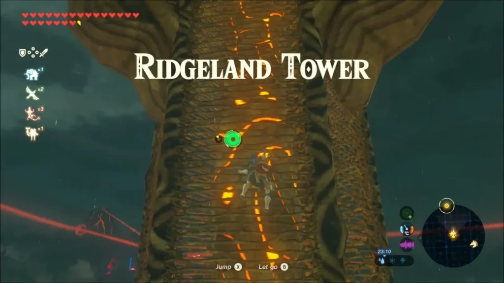 Link climbing the glowing Ridgeland Tower Link climbing the glowing Ridgeland Tower