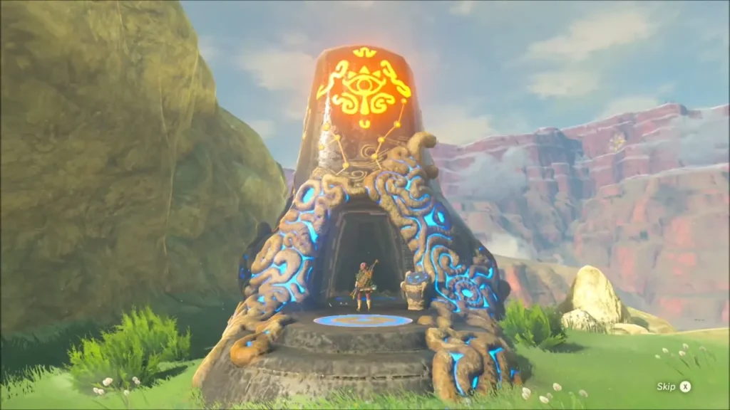 Link at the glowing entrance of Shae Loya Shrine Link at the glowing entrance of Shae Loya Shrine