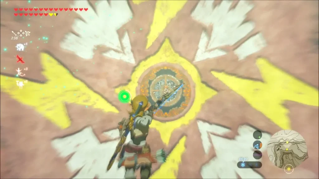 Link aiming his bow at the center of the lightning etching Link aiming his bow at the center of the lightning etching