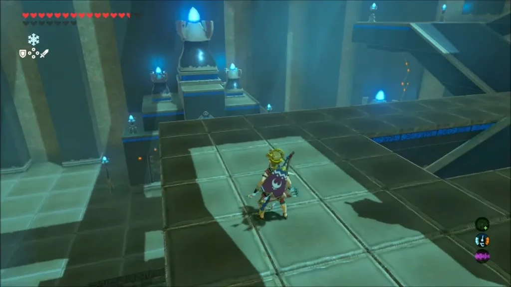 Link on a raised platform in the shrine chamber Link on a raised platform in the shrine chamber