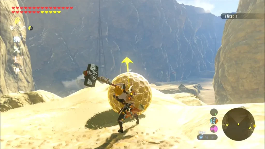 Link winding up the sledgehammer behind the golf ball with one hit on the counter Link winding up the sledgehammer behind the golf ball with one hit on the counter