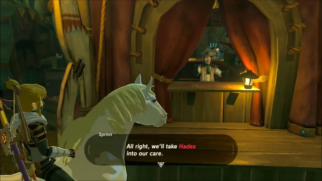 The stable keeper agreeing to look after Link's horse The stable keeper agreeing to look after Link's horse