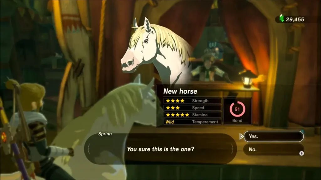The stable keeper asking Link to confirm registering the new horse The stable keeper asking Link to confirm registering the new horse