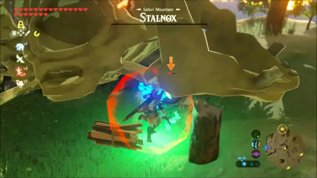 Stalnox towering over Link on Satori Mountain with its health bar Stalnox towering over Link on Satori Mountain with its health bar