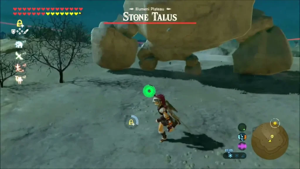 Stone Talus lumbering across Blumeni Plateau as Link runs Stone Talus lumbering across Blumeni Plateau as Link runs